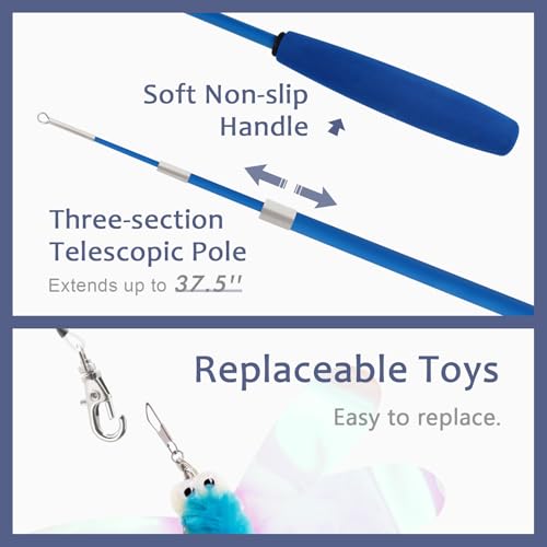 SONGWAY Cat Wand Toys for Indoor Cats - Cat Toy Set with Retractable Teaser Wand and 6 PCS Fairy Feather Toy Refills, Drag...