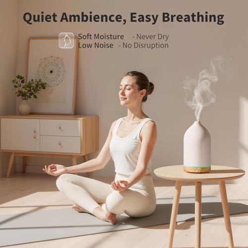 URPOWER 120ML Ceramic Essential Oil Diffuser, Ultrasonic Aromatherapy Diffuser with 7-Color Lights, Auto Shut-Off, Quiet O...