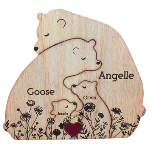 Personalized Wooden Bear Family Puzzle, Hugging Bear Family Floral Version - Personalized Wooden Bear Family Puzzle, Home ...