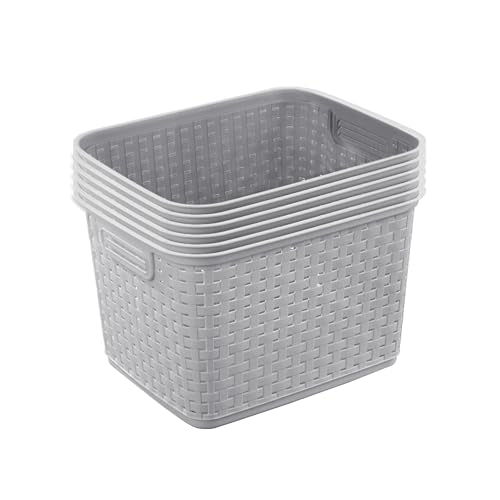 Sterilite 6-Pack Tall Weave Basket, Woven Plastic Storage Baskets for Organization, Cement Gray - Organizing Bin Container...