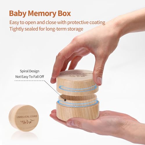 Umbilical Cord Keepsake Box Engraved Baby Memory Box for Umbilical Cord Storage Easy Open First Haircut Keepsake and Round...