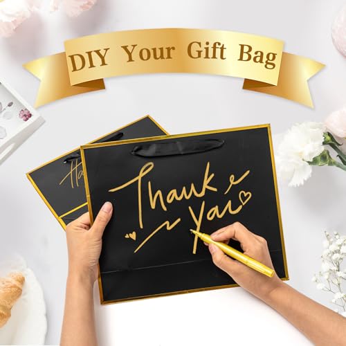 Epoesch 12 Pack Black Gift Bags with Handles – Includes 24 Tissue Paper – 11.8"x10"x4" – Elegant 5 Senses Gift Bags for We...