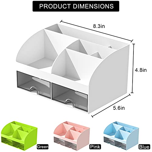 COMFYROOM Desk Organizer with 6 Compartments and 2 Drawers, Plastic Makeup Organizer, Pen Holder for Desktop Storage, Desk...