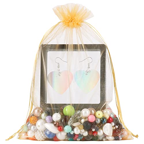 HRX Package 100pcs Gold Organza Bags 6x9 inch, Mesh Gift Pouches Drawstring Empty Sachet for Christmas Candy Present Party...