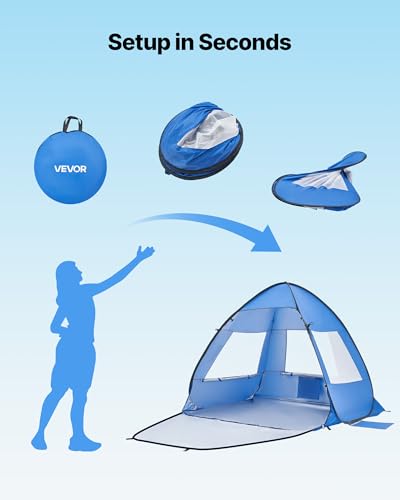 VEVOR Beach Tent Sun Shelter for 2 Person, UPF 50+ Protection, Portable Sun Shade Beach with Carrying Bag & Sand Pockets, ...