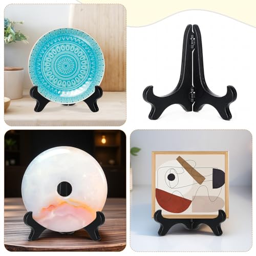LXUEJIE 4" Easel Plate Holder, Black Wood-Like Plastic Display Stand Folding Small Plates Stand for Decorative Picture Fra...
