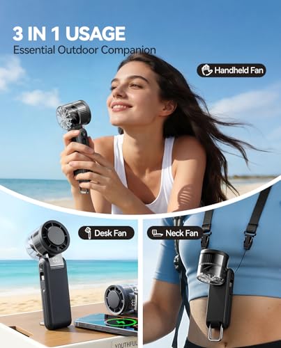 MUXNW Portable Handheld Turbo Fan: 100 Speed Levels, 4000mAh Rechargeable, 3-in-1 Foldable Mini Fan, Gift for Women & Teen...