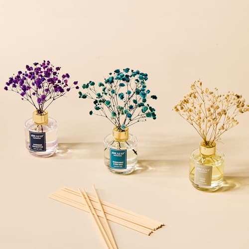 Airkeep Reed Diffuser Set of 3,Clean Linen Ocean Mist&Sea Salt Lavender Eucalyptus Oil Reed Diffusers for Bedroom Living R...