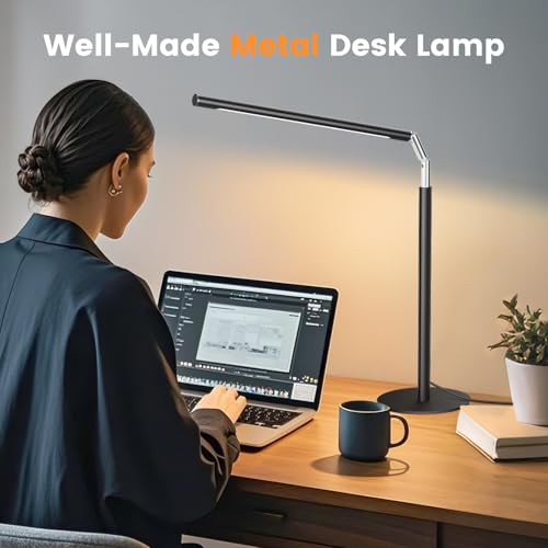 SIBRILLE Metal LED Desk Lamp, 16" Dimmable Desk Light with Base, 15W 1200LM, Adapter Included, Color & Brightness Adjustab...