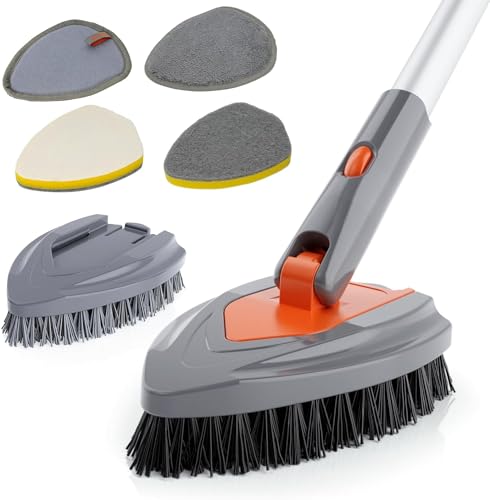 Eazer 4-in-1 Long-Handled Tub Scrubber-Versatile Bathroom Cleaning Brush with Shower Scrubber-Ideal Shower Cleaner Brush f...