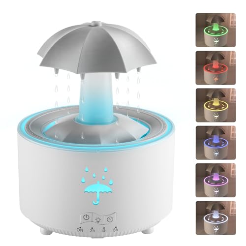 Aesthetic 2-in-1 Humidifier Oil Diffuser with 360° Rotating Raindrop & 7 LED Mood Lights,Ultrasonic Quiet Cool Mist Humidi...