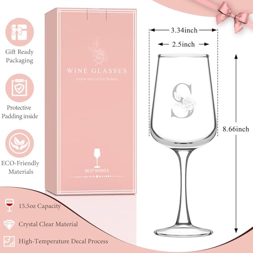 Mothers Day Gifts for Mom Grandma Wife Daughter Her, Personalized Initial Wine Glasses Custom Gift, Birthday Gifts for Wom...