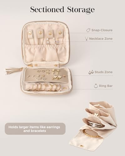 Lolalet Travel Jewelry Case Organizer, Small Jewellery Pouch with Compartments for Storage, Soft Velvet Bag for Traveling ...