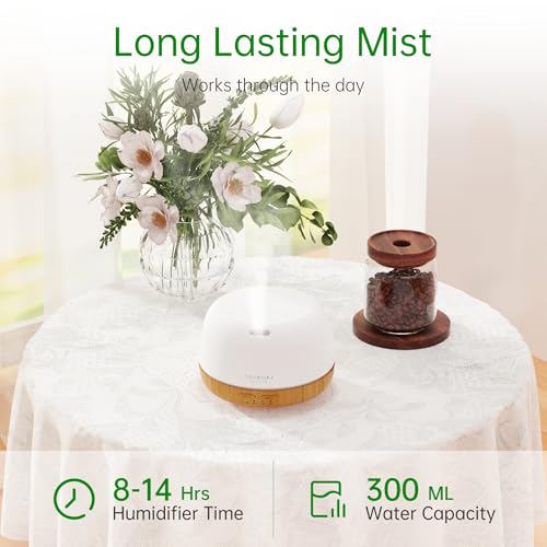 ASAKUKI Essential Oil Diffuser, 300ml Ultrasonic Aromatherapy Oil Humidifier with 7 Colors LED Lights, 2 Mist Mode for Hom...