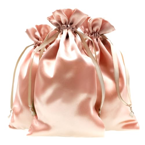 Knitial 50 Pack 5" x 8" Rose Gold Satin Gift Bags with Drawstring, Jewelry Pouches, Wedding Favor Bags for Baby Shower Bir...