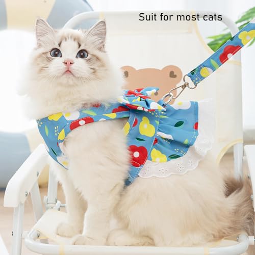 Anelekor Floral Dog Harness and Leash Set - Bow Knot Girl Puppy Princess Skirt with D-Ring Mesh Summer Pet Clothes for Cat...