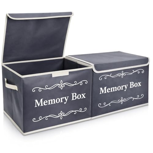 LemonRoad 2Pcs Memory Box Keepsakes for Kid Memory Decorative Storage Box Bin with Lid for Baby Wedding Travel Birthday An...