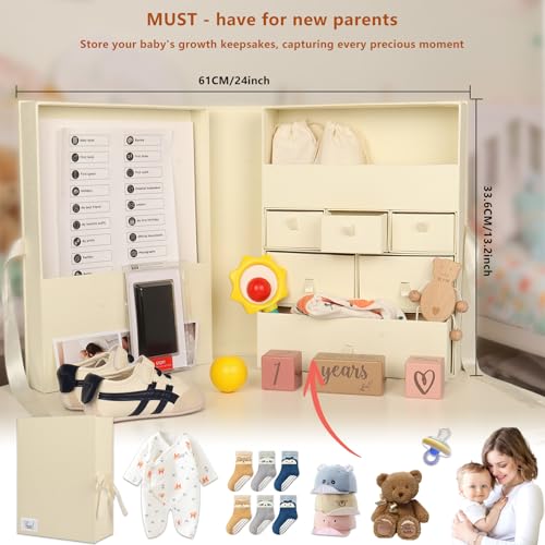 Memory Box for Kids,Baby Keepsake Box, Large Memory Box with Lids 8 Additional Items Neutral Minimalist Newborn Keepsake B...
