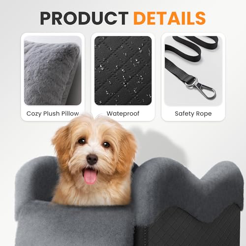Mavora Max Portable Small Dog Seat for Car, Luxury Center Console Dog Car Seat Booster with Safety Tethers, Anti-Collapse ...