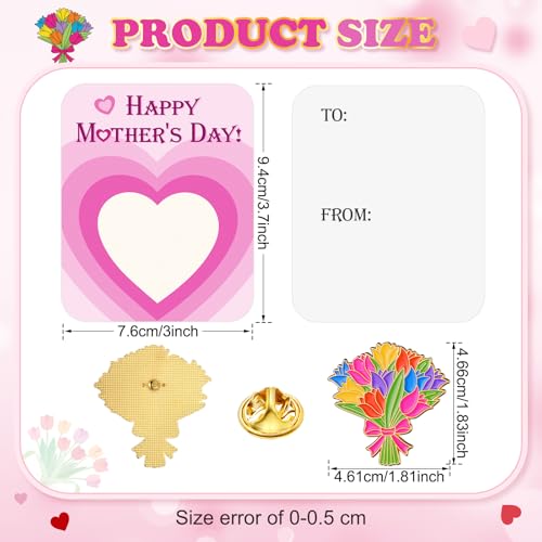 Humyoun 30 Sets Happy Mother's Day Gifts Flower Pins with Cards, Tulip Floral Bouquet Brooch Lapel Enamel Pins Bulk for Mo...