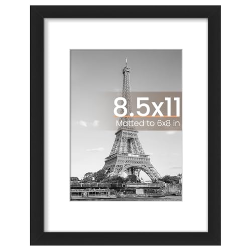 upsimples 8.5 By 11 Picture Frame, Display Pictures 6x8 with Mat or 8.5 x 11 Without, Wall Hanging Photo Frames, Black, 1 ...