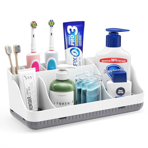 Bathroom Counter Organizer and Storage, 7 Slots Detachable Toothbrush Holders for Bathrooms, Anti-Slip Electric Toothbrush...