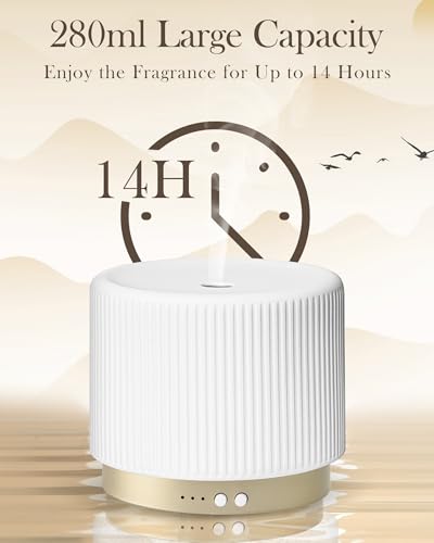 Essential Oil Diffuser -280ml Ceramic Diffuser for Large Room&Commercial Use, 2.4MHz Cool Mist Humidifier & Independent De...