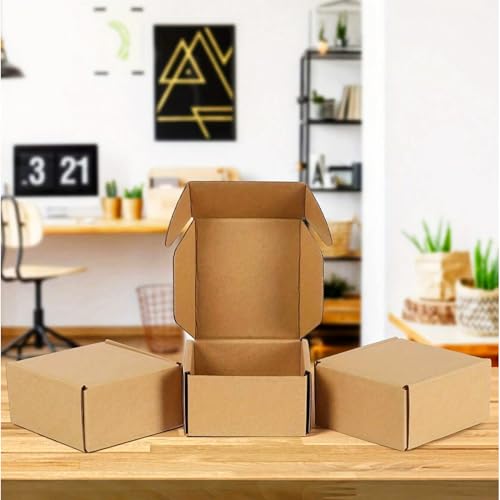 easycustomerlee 4x4x2 Small Shipping Boxes Set of 100 Brown Corrugated Cardboard Mailer Boxes for Packaging Small Business...