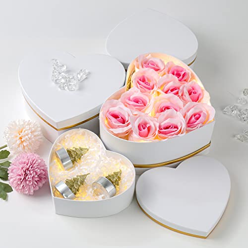 Oairse White Gift Boxes with Lids for Present Heart Shaped Flower Boxes for Arrangements Set of 4 Floral Gift Boxes for Br...