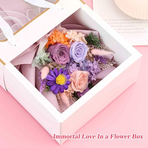 Jtoder Forever Flowers for Delivery, Preserved Flower Bouquets, Long Lasting Purple Roses, Gifts Bouquet for Mother Wife G...