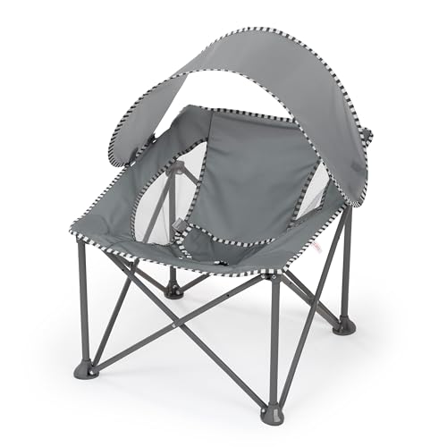 Bright Starts Pop 'N Chill Portable Infant Beach Chair, Travel Seat with UPF 50+ Canopy, Indoor/Outdoor Baby Seat, Grey, ...
