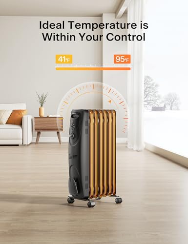 PELONIS Radiator Heater for Large Space, Electric Oil Filled Radiator, Dual Knobs, 1500W, Quiet Space Heater, 3 Modes, Ti...
