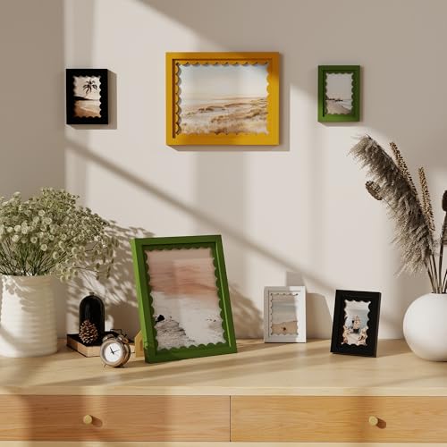 THKRLOF 8x10 Picture Frame with Real Glass, Wooden cute 8 x 10 Photo Frame with Wavy Mat for Tabletop and Wall Hanging, Gr...