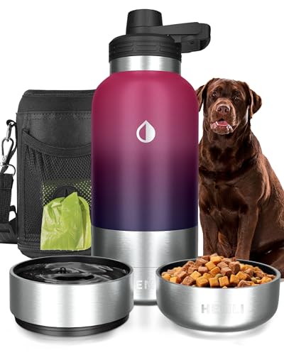 HEMLI 32 oz. Dog Water Bottle, Insulated Dog Travel Water Bottle, Stainless Steel Pet Water Bottle Dispenser Portable Food...