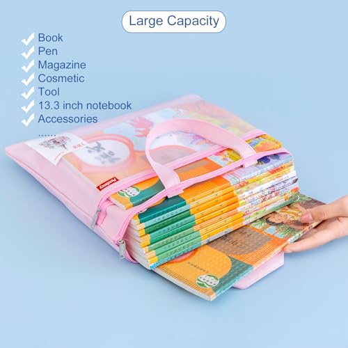 Pendancy Mesh Zipper Pouch 11x13.7 in, 2 pcs Large Double Pocket Waterproof File Bag with Handle, A4 Size Foldable Documen...