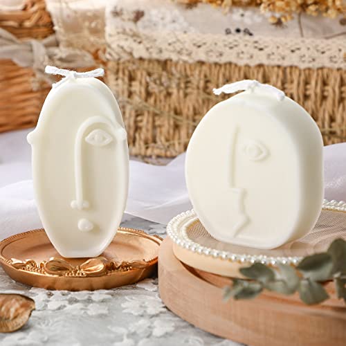 Roowest 2 Pcs Shaped Candles Cool Candles Aesthetic Weird Face Geometric White Decorative Sculpture Scented Soy Wax Fun Mo...