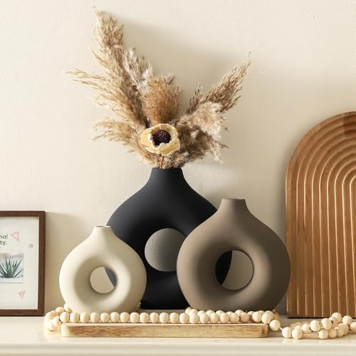 Vanselia Ceramic Vase Home Table Decor - Flower Vases Set of 3 Small Living Room Centerpiece Decorations for Shelf Bedroom...