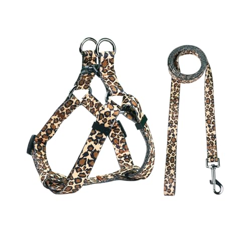 Olahibi Harness and Leash Set, Leopard Pattern, 5ft Matching Leash, No Pull, Easy Wear for Small Puppy Dogs.(XS, Brown Leo...