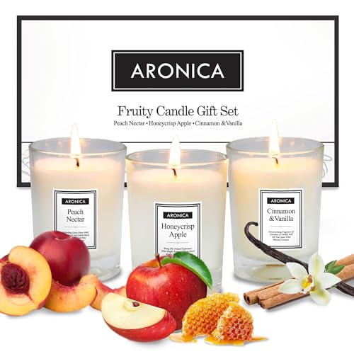 Aronica Fresh Fruity Candles Gift Set - Honeycrisp Apple, Peach Nectar, Cinnamon Vanilla, Cute Hostess Gift Holiday, Nice ...