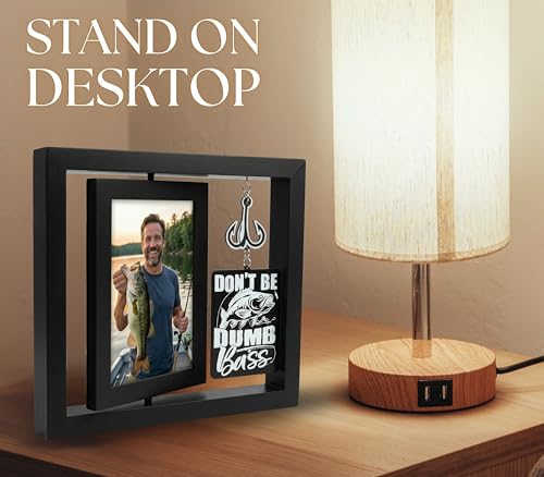 InnoBeta Fishing Gifts for Men on Birthday, Christmas, Rotating Picture Frame, 4x6 Double-Sided Display Photo Frame