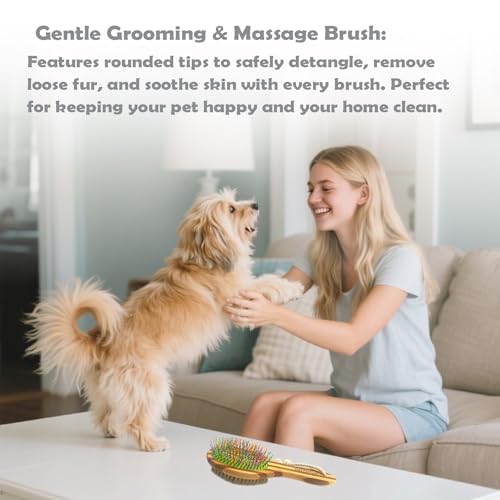 2-in-1 Double Sided Dog Brush for Shedding - Cat Brush with Real Boar Bristle & Pins, Bamboo Handle Pet Grooming Brush for...