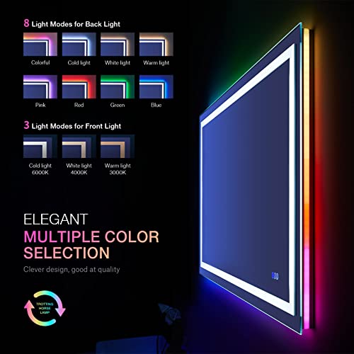 LOAAO 48"X32" LED Bathroom Mirror with Lights, Anti-Fog, Dimmable, RGB Backlit + Front Lighted, Bathroom Vanity Mirror for...