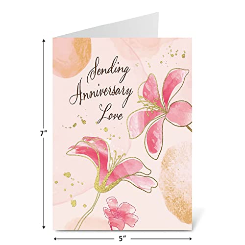 Current Floral Pairs Deluxe Happy Anniversary Cards For Couples - Set of 8 (4 Designs), 5 x 7 Inches, Sentiments Inside
