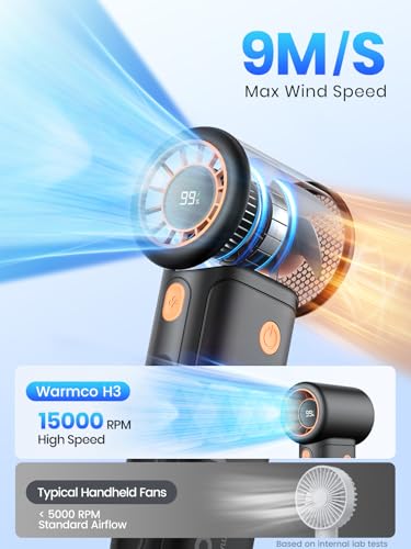 Warmco 10000mAh Turbo Portable Handheld Fan, [36H Long Runtime] USB Rechargeable Personal Travel Fan With 5 Speeds & LED D...