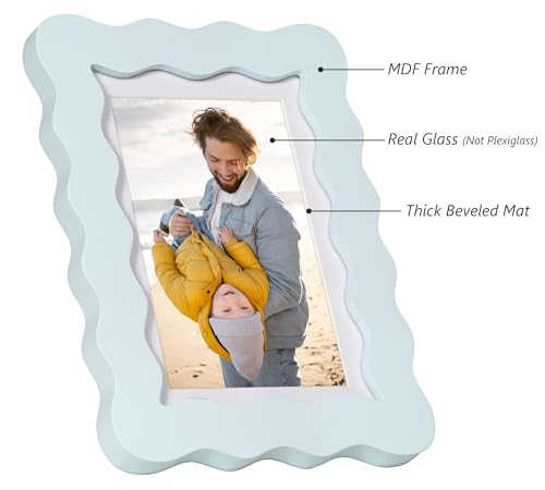 NWDCLF 5x7 Cute Picture Frame, Wavy Curved Photo Frame with 4x6 Mat and Real Glass, Unique Funky Frame for Table and Wall ...
