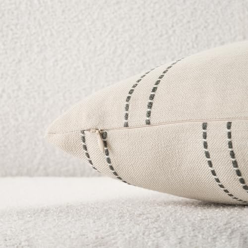 HOMFINER Decorative Throw Pillow Covers 20x20 Inch Set of 2 Linen Striped Accent Neutral Beige Farmhouse Boho Square Cushi...