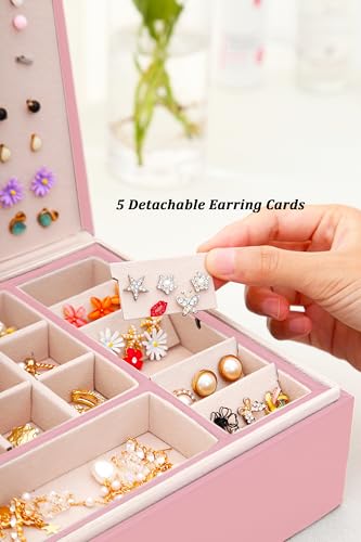 QBestry Girls Jewelry Box Earring Holder Organizer for Girls Earring Organizer Teen Jewelry Box Organizer for Girl Pink je...