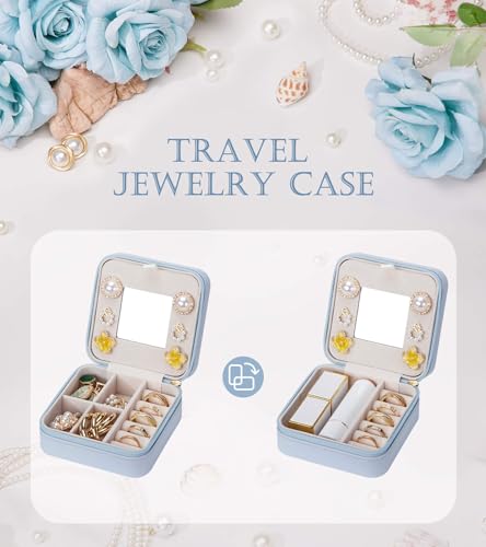 Enthralite Travel Jewelry Box for Gift: Traveling Jewelry Case for Girls Women - Mini Organizer for Necklaces Earrings Blue A