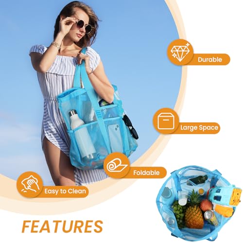 Tavaleu Mesh Beach Bag - Large Beach Tote with Multi Functional Pockets for Family Travel/Vacation