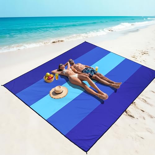 WIWIGO Beach Blanket Waterproof Sandproof Beach Mat 79" X 83"/10'x9'for 2-8 Adults Quick Drying Outdoor Picnic Mat Beach A...